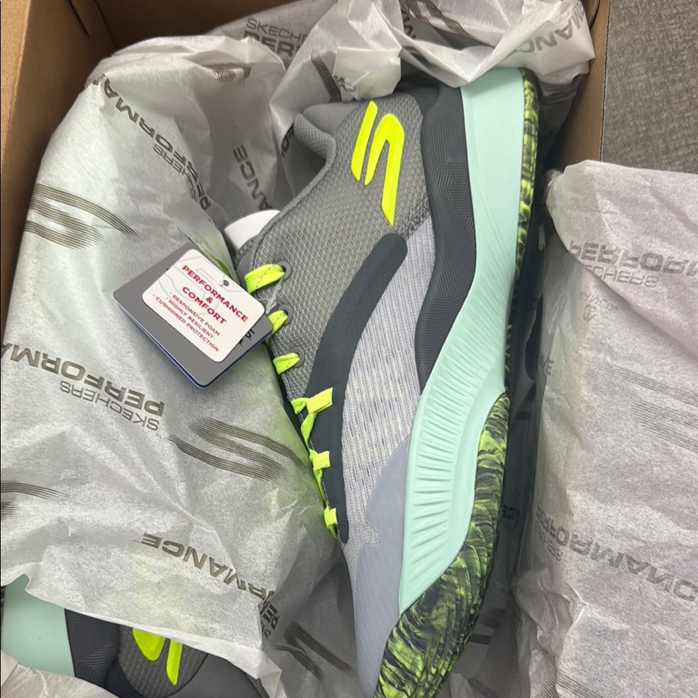 Skechers Gray and Green SKX Nexus Basketball Shoes with Modern Design